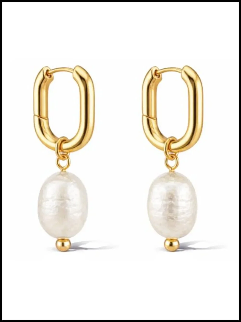 18K Gold Plated Pearl Drop Hoop Earrings Hypoallergenic Huggies